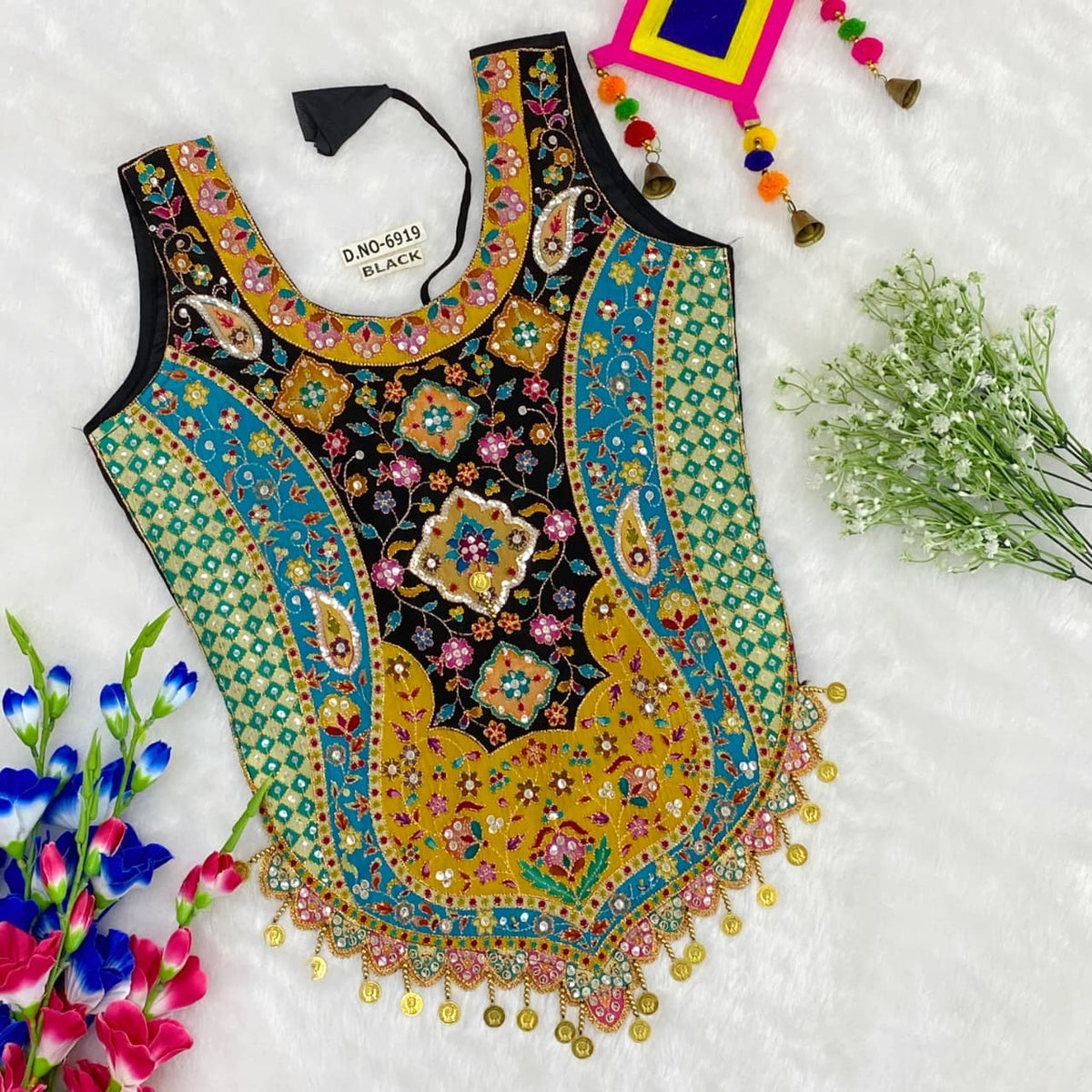 Sky Pure Cotton Heavy Stitching Premium Padding Work Navratri Top Style Blouse