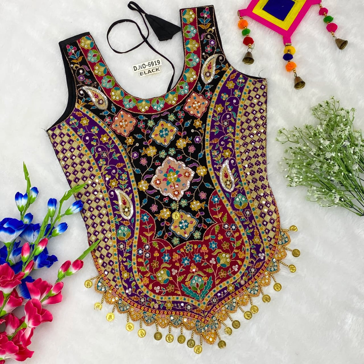 Black Pure Cotton Heavy Stitching Premium Padding Work Navratri Top Style Blouse