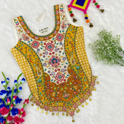 White Pure Cotton Heavy Stitching Premium Padding Work Navratri Top Style Blouse