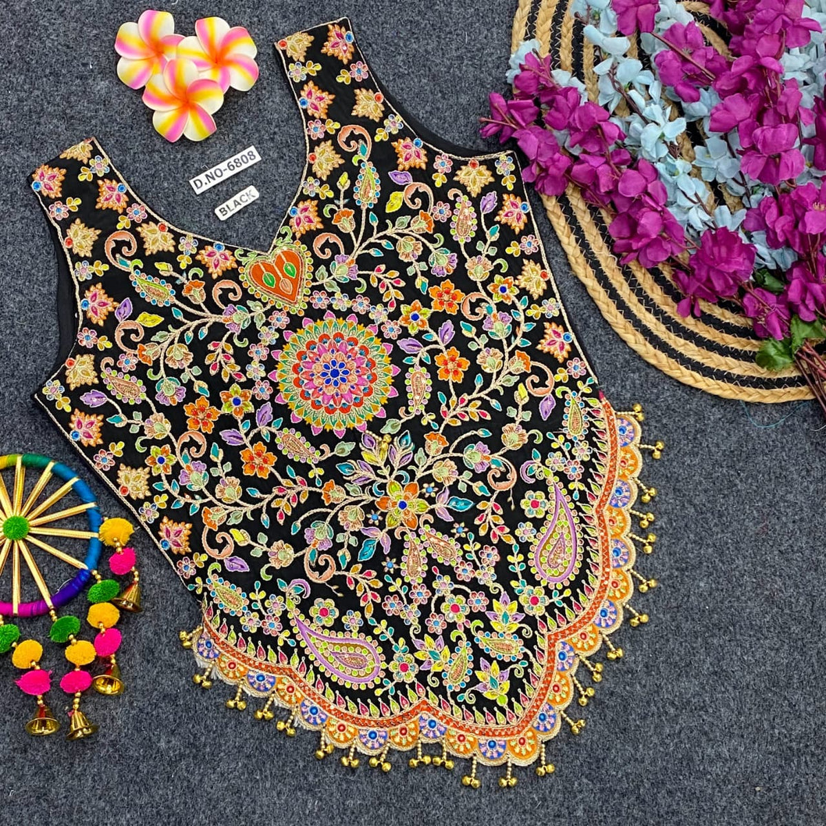 Black Pure Cotton Heavy Stitching Premium Padding Work Navratri Top Style Blouse