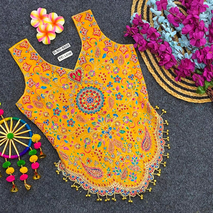 Yellow Pure Cotton Heavy Stitching Premium Padding Work Navratri Top Style Blouse