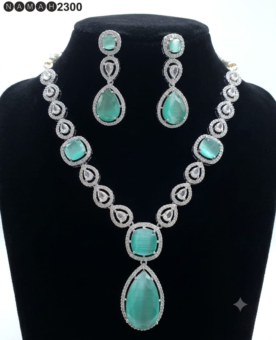 Mint American Diamond Necklace Jewellery Set