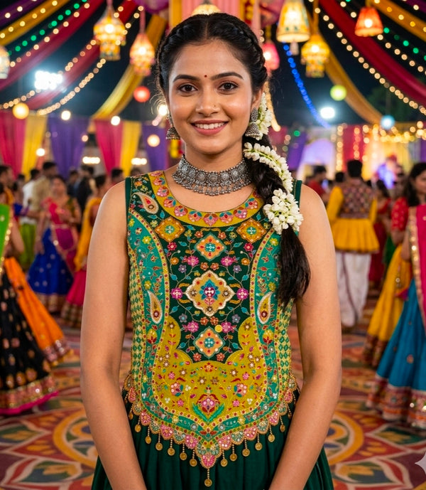Green Pure Cotton Heavy Stitching Premium Padding Work Navratri Top Style Blouse