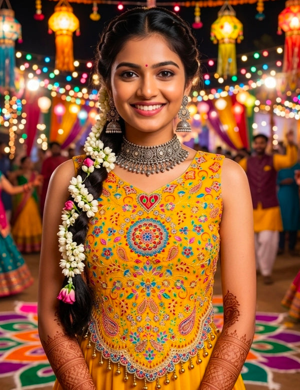 Yellow Pure Cotton Heavy Stitching Premium Padding Work Navratri Top Style Blouse