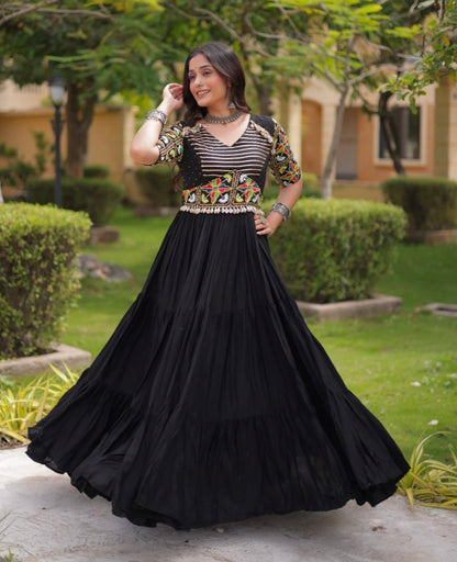 Black Pure Cotton Gotta Designs Printed Real Mirror Work Lehenga Choli