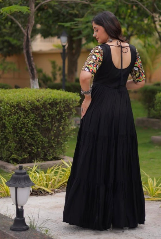 Black Pure Cotton Gotta Designs Printed Real Mirror Work Lehenga Choli