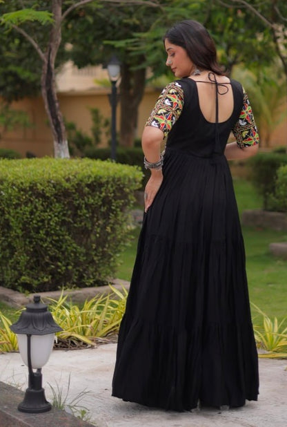 Black Pure Cotton Gotta Designs Printed Real Mirror Work Lehenga Choli