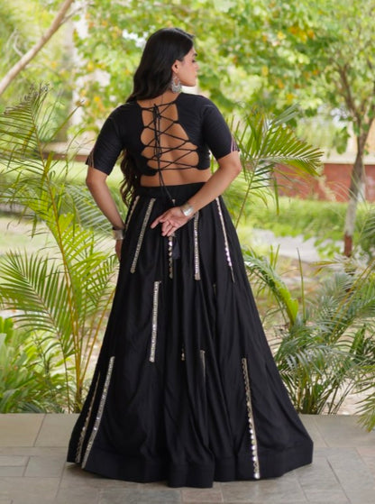 Black Pure Cotton With Gamthi Thread Embroidered Work Lehenga Choli