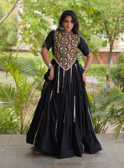 Black Pure Cotton With Gamthi Thread Embroidered Work Lehenga Choli