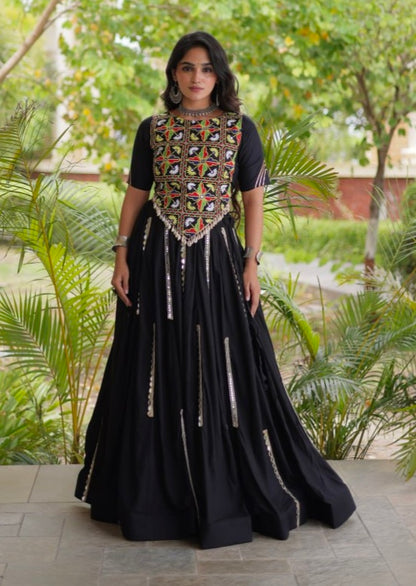 Black Pure Cotton With Gamthi Thread Embroidered Work Lehenga Choli