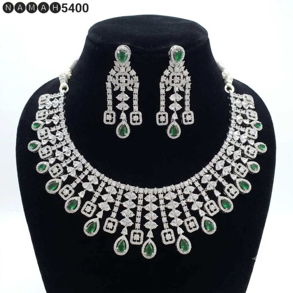 Green American Diamond Necklace Jewellery Set