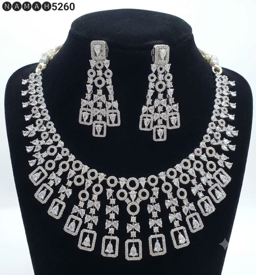 White American Diamond Necklace Jewellery Set