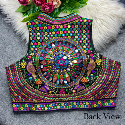 Black Pure Heavy Italian Soft Silk Beads Thread Real Mirror Work Navratri Blouse