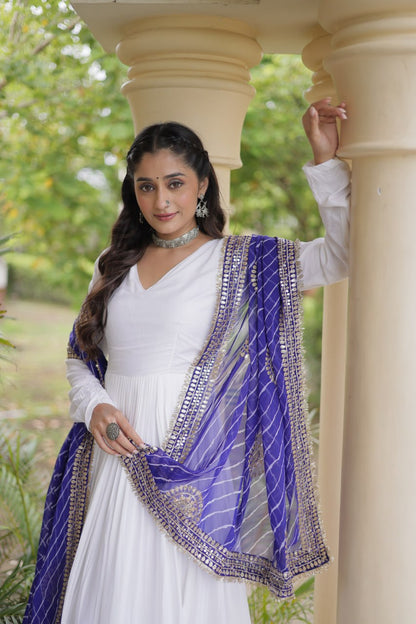 White Pure Cotton With Gamthi Thread Embroidered Work Lehenga Choli