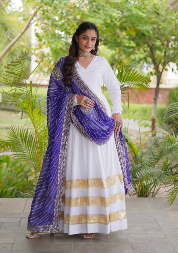 White Pure Cotton With Gamthi Thread Embroidered Work Lehenga Choli