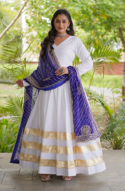 White Pure Cotton With Gamthi Thread Embroidered Work Lehenga Choli