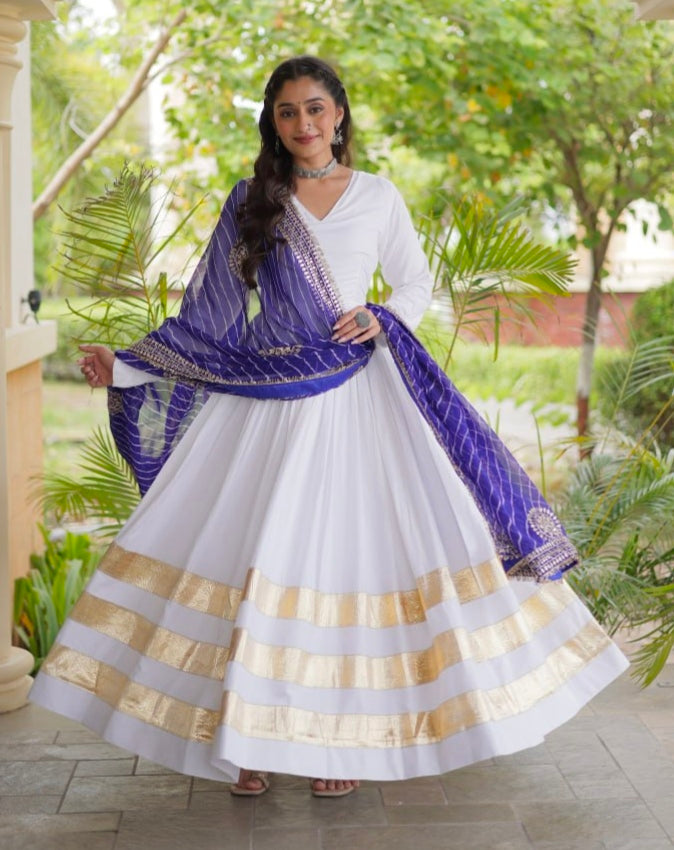 White Pure Cotton With Gamthi Thread Embroidered Work Lehenga Choli