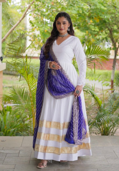 White Pure Cotton With Gamthi Thread Embroidered Work Lehenga Choli
