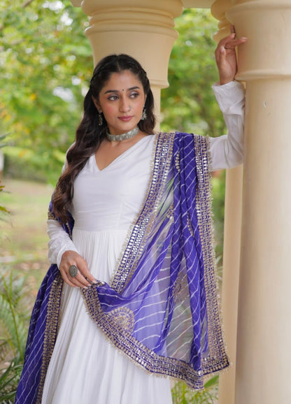 White Pure Cotton With Gamthi Thread Embroidered Work Lehenga Choli