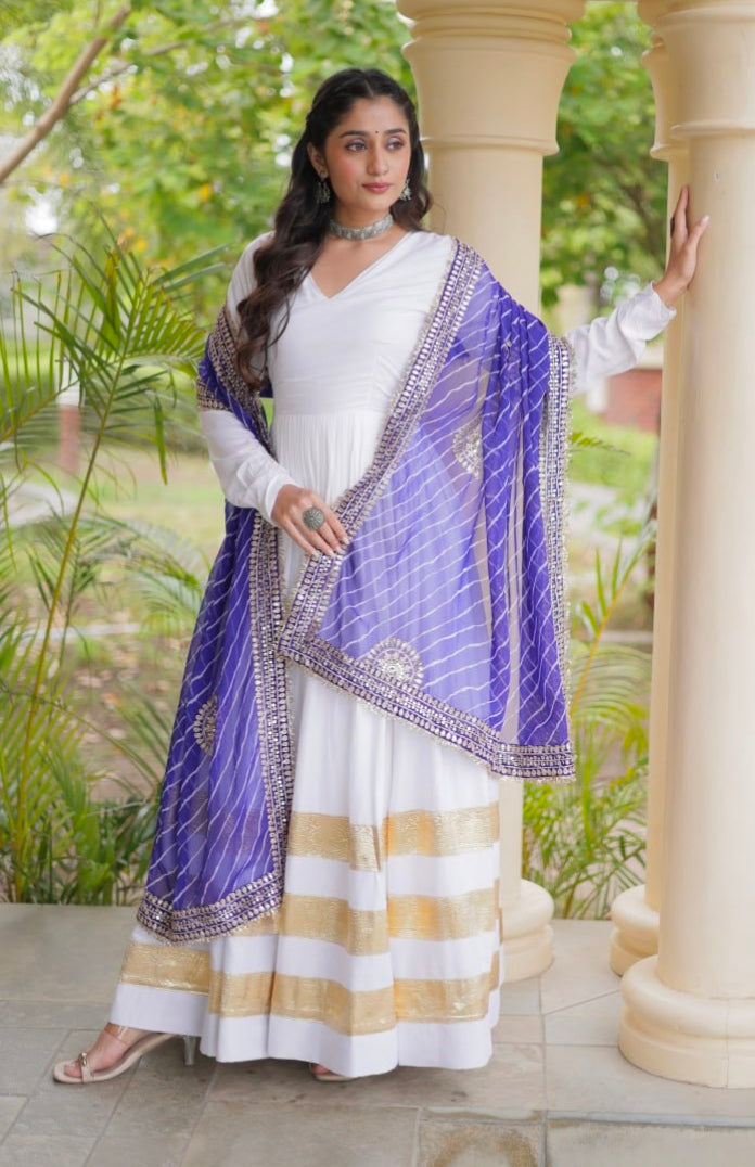White Pure Cotton With Gamthi Thread Embroidered Work Lehenga Choli