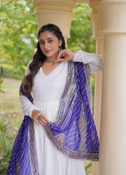 White Pure Cotton With Gamthi Thread Embroidered Work Lehenga Choli