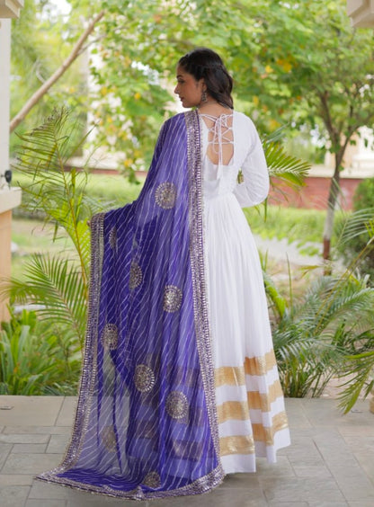 White Pure Cotton With Gamthi Thread Embroidered Work Lehenga Choli