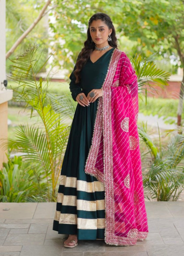 Rama Pure Cotton With Gamthi Thread Embroidered Work Lehenga Choli