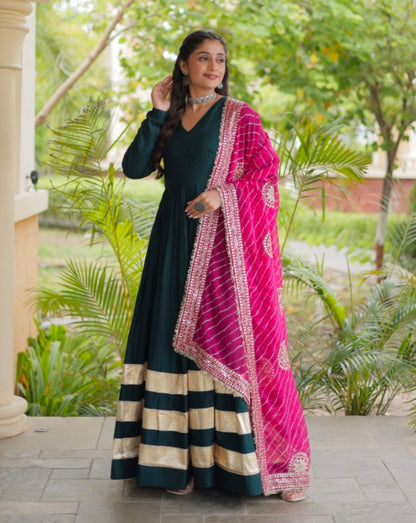 Rama Pure Cotton With Gamthi Thread Embroidered Work Lehenga Choli
