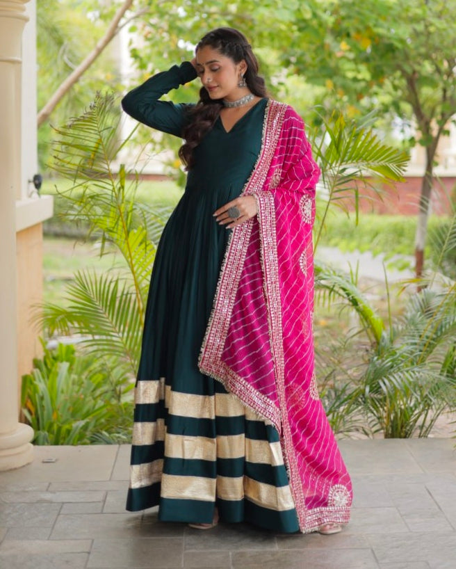 Rama Pure Cotton With Gamthi Thread Embroidered Work Lehenga Choli