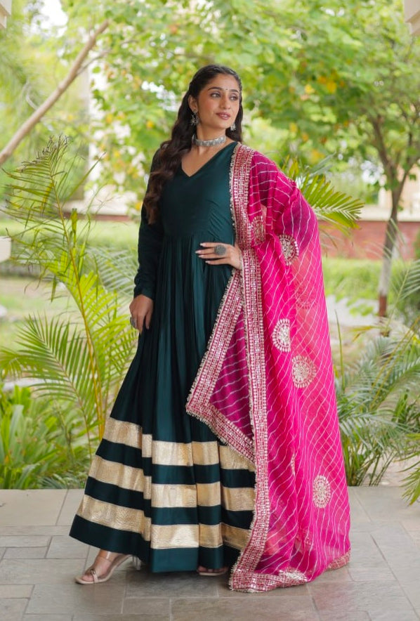 Rama Pure Cotton With Gamthi Thread Embroidered Work Lehenga Choli