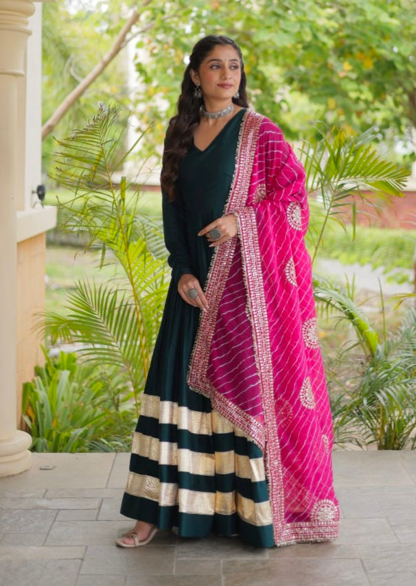 Rama Pure Cotton With Gamthi Thread Embroidered Work Lehenga Choli