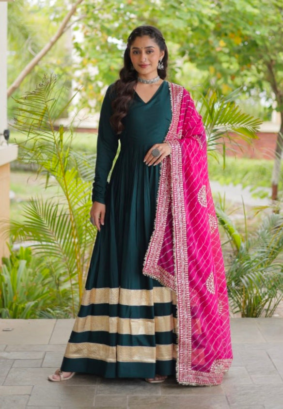 Rama Pure Cotton With Gamthi Thread Embroidered Work Lehenga Choli