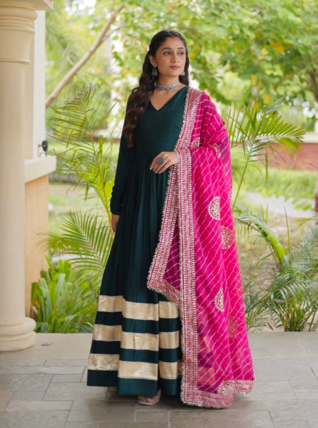 Rama Pure Cotton With Gamthi Thread Embroidered Work Lehenga Choli