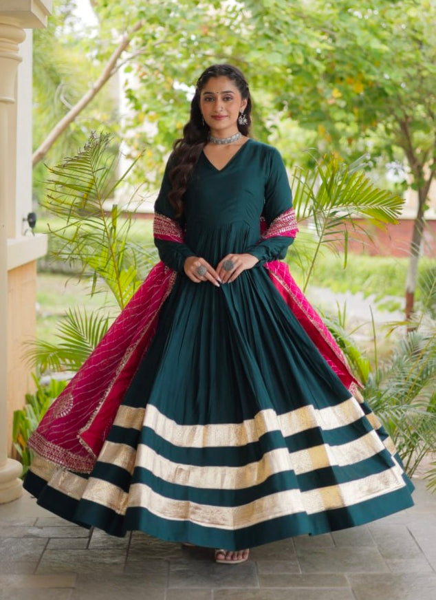 Rama Pure Cotton With Gamthi Thread Embroidered Work Lehenga Choli