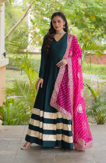 Rama Pure Cotton With Gamthi Thread Embroidered Work Lehenga Choli