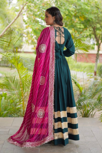 Rama Pure Cotton With Gamthi Thread Embroidered Work Lehenga Choli