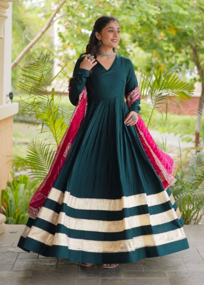 Rama Pure Cotton With Gamthi Thread Embroidered Work Lehenga Choli