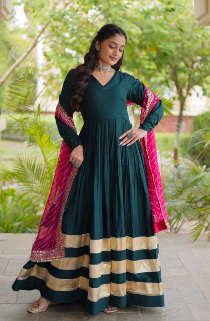 Rama Pure Cotton With Gamthi Thread Embroidered Work Lehenga Choli