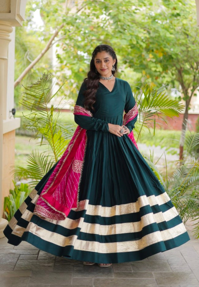 Rama Pure Cotton With Gamthi Thread Embroidered Work Lehenga Choli