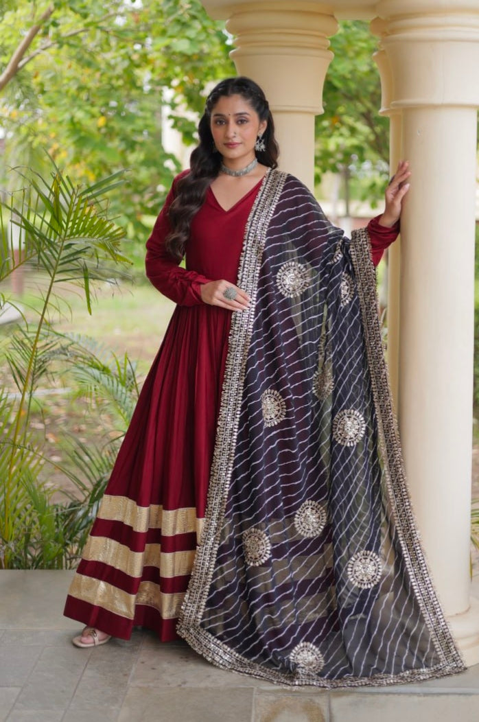 Maroon Pure Cotton With Gamthi Thread Embroidery Work Lehenga Choli