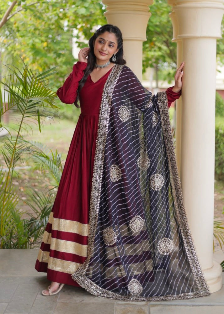 Maroon Pure Cotton With Gamthi Thread Embroidery Work Lehenga Choli