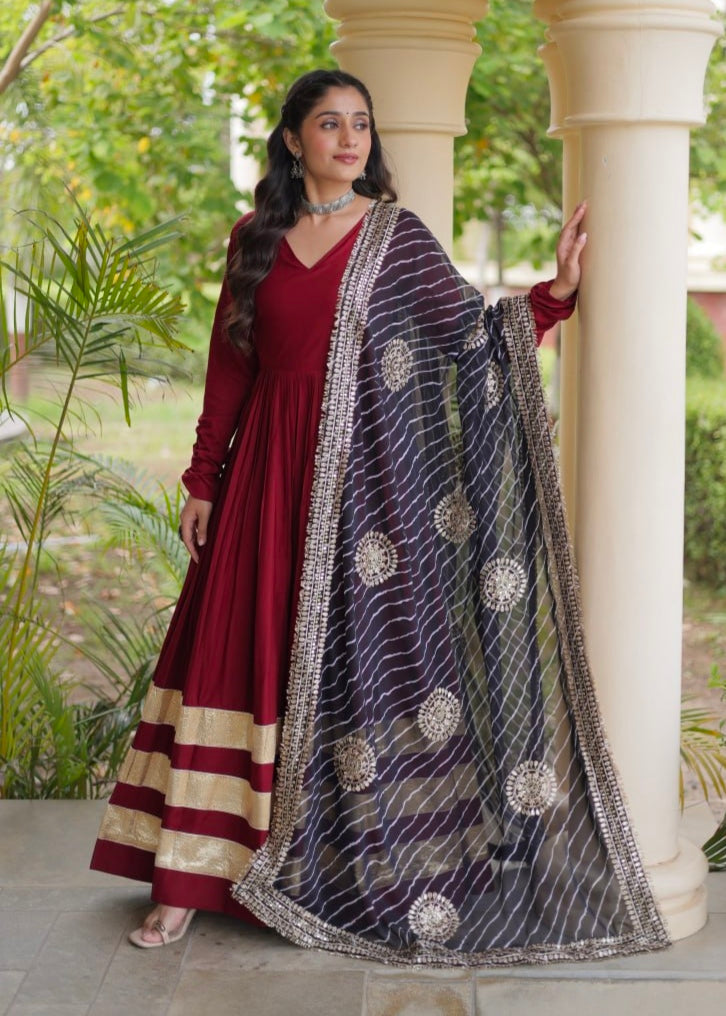Maroon Pure Cotton With Gamthi Thread Embroidery Work Lehenga Choli