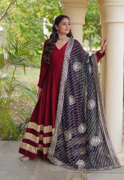 Maroon Pure Cotton With Gamthi Thread Embroidery Work Lehenga Choli