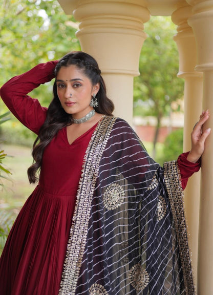 Maroon Pure Cotton With Gamthi Thread Embroidery Work Lehenga Choli