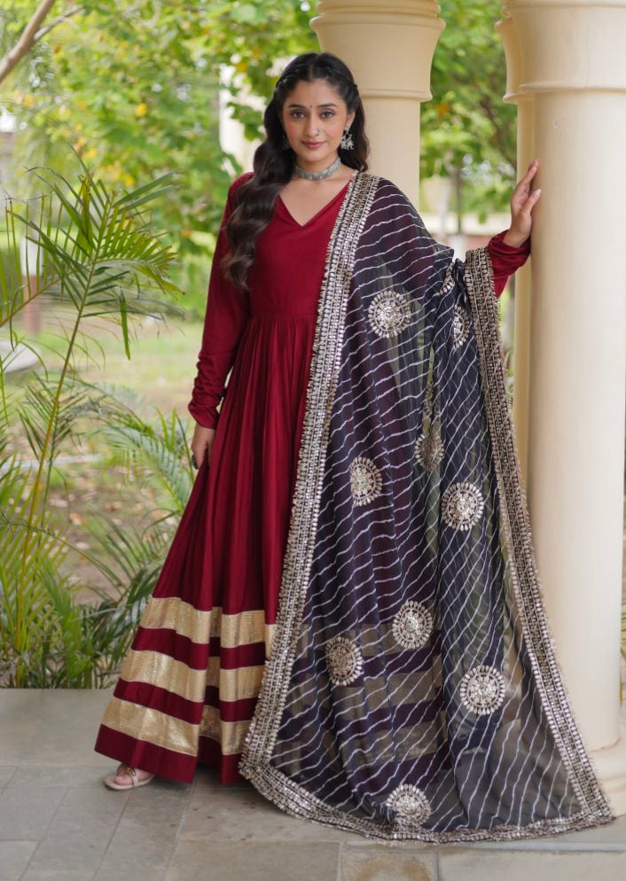 Maroon Pure Cotton With Gamthi Thread Embroidery Work Lehenga Choli