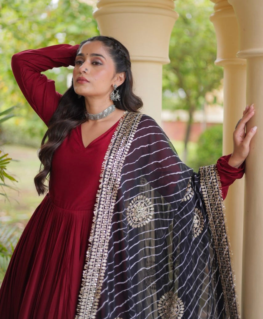 Maroon Pure Cotton With Gamthi Thread Embroidery Work Lehenga Choli