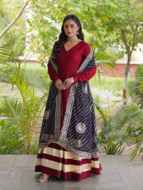 Maroon Pure Cotton With Gamthi Thread Embroidery Work Lehenga Choli