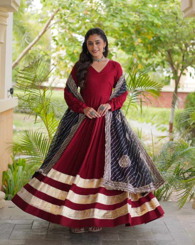 Maroon Pure Cotton With Gamthi Thread Embroidery Work Lehenga Choli