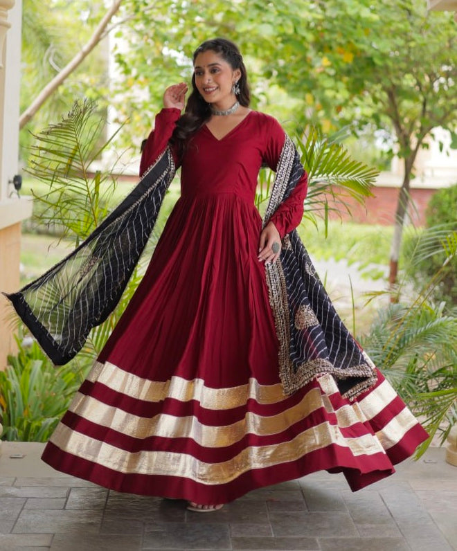 Maroon Pure Cotton With Gamthi Thread Embroidery Work Lehenga Choli