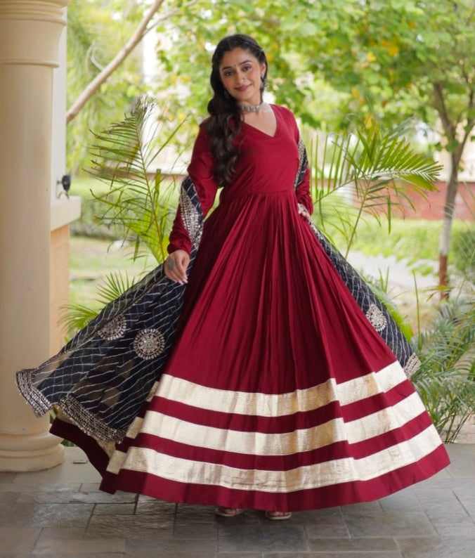 Maroon Pure Cotton With Gamthi Thread Embroidery Work Lehenga Choli